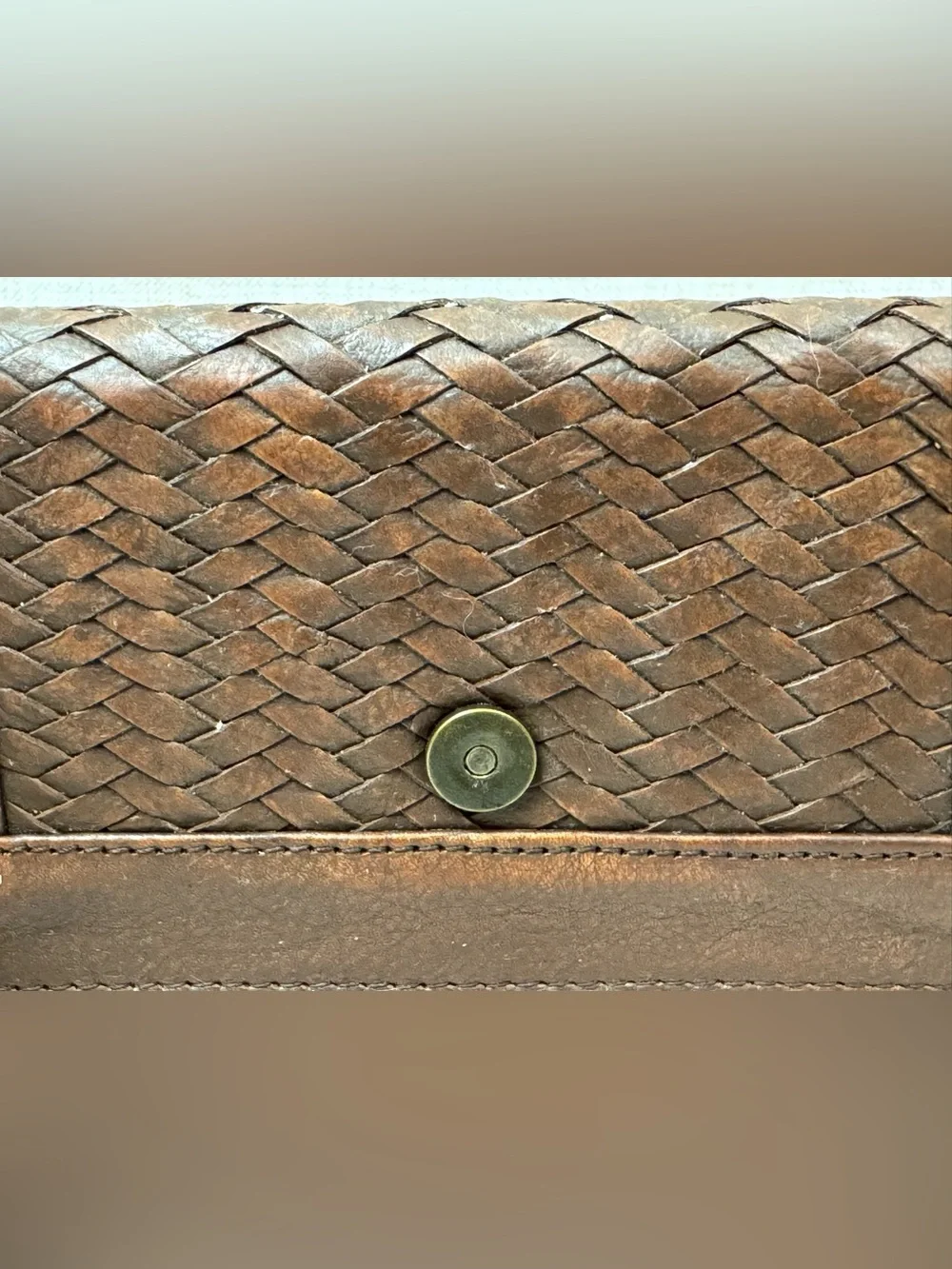 Cleo + Wolf Brown Leather Basketweave Long Bifold Wallet
